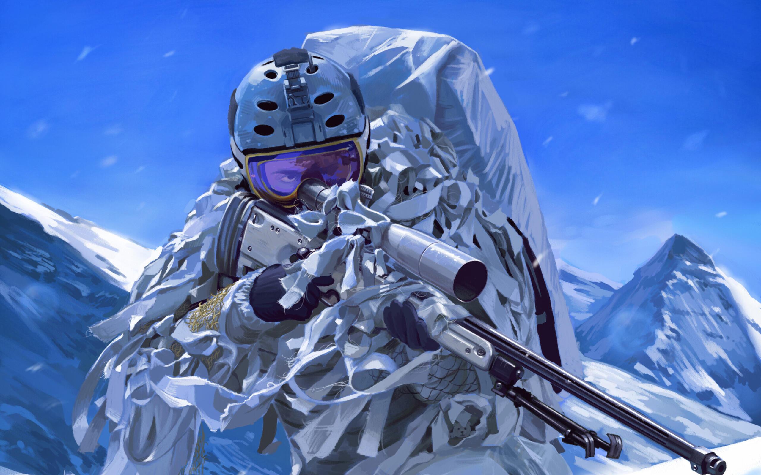 Soldier sniper in white winter camouflage with a rifle · 2560x1600 free photo from arashilkis and wallpaper