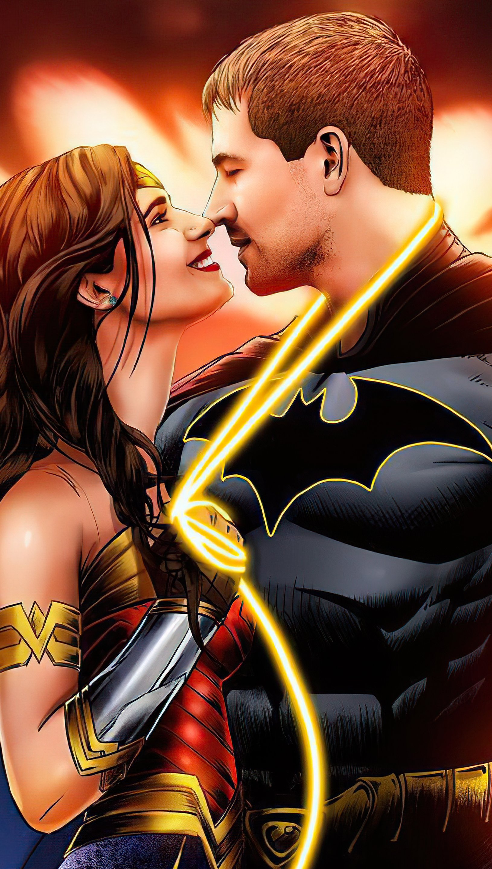 Batman and Wonder Woman in love Wallpaper 5k for iPhone and Mobile Phone