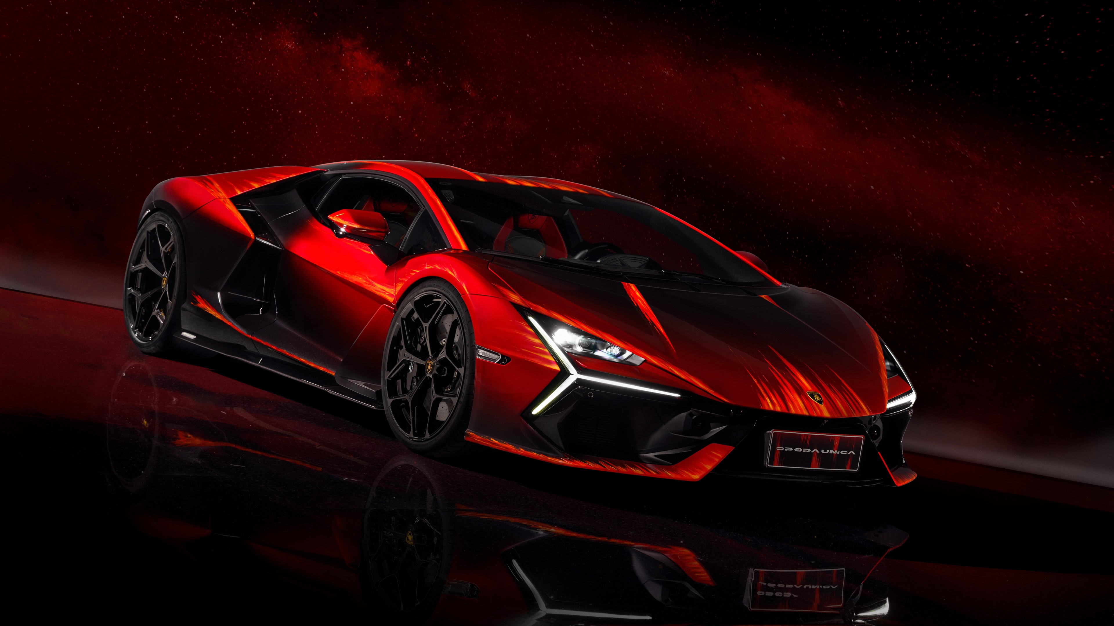 Lamborghini Revuelto Opera Unica Wallpaper 4K, 10K, Red background, 8K