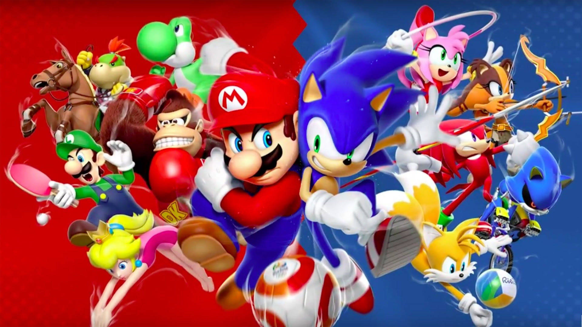 Download Mario and Sonic Team Up for a Fun Adventure! Wallpaper