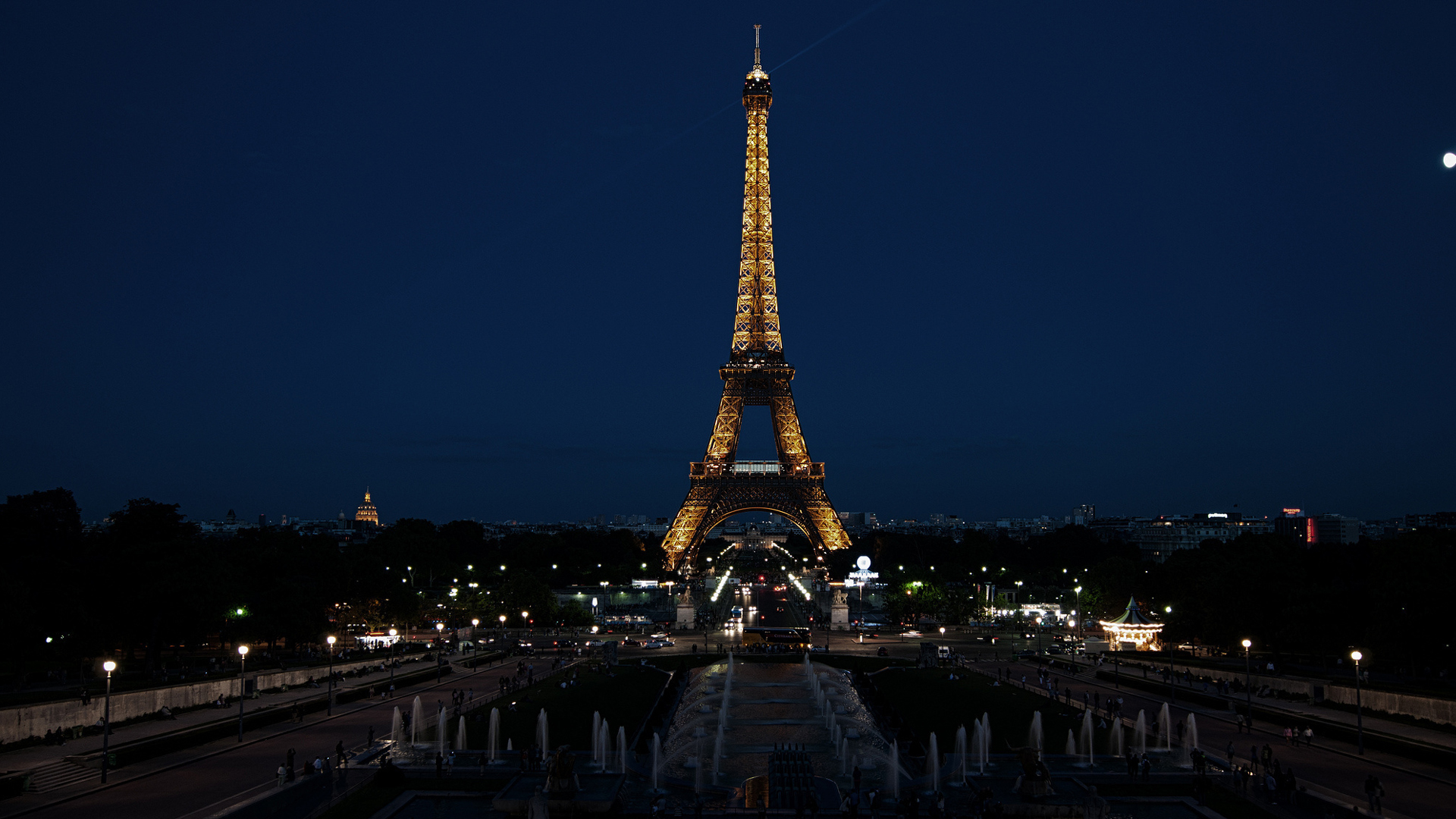 Paris Eiffel Tower With Dark Blue Sky Background HD Travel Wallpaper
