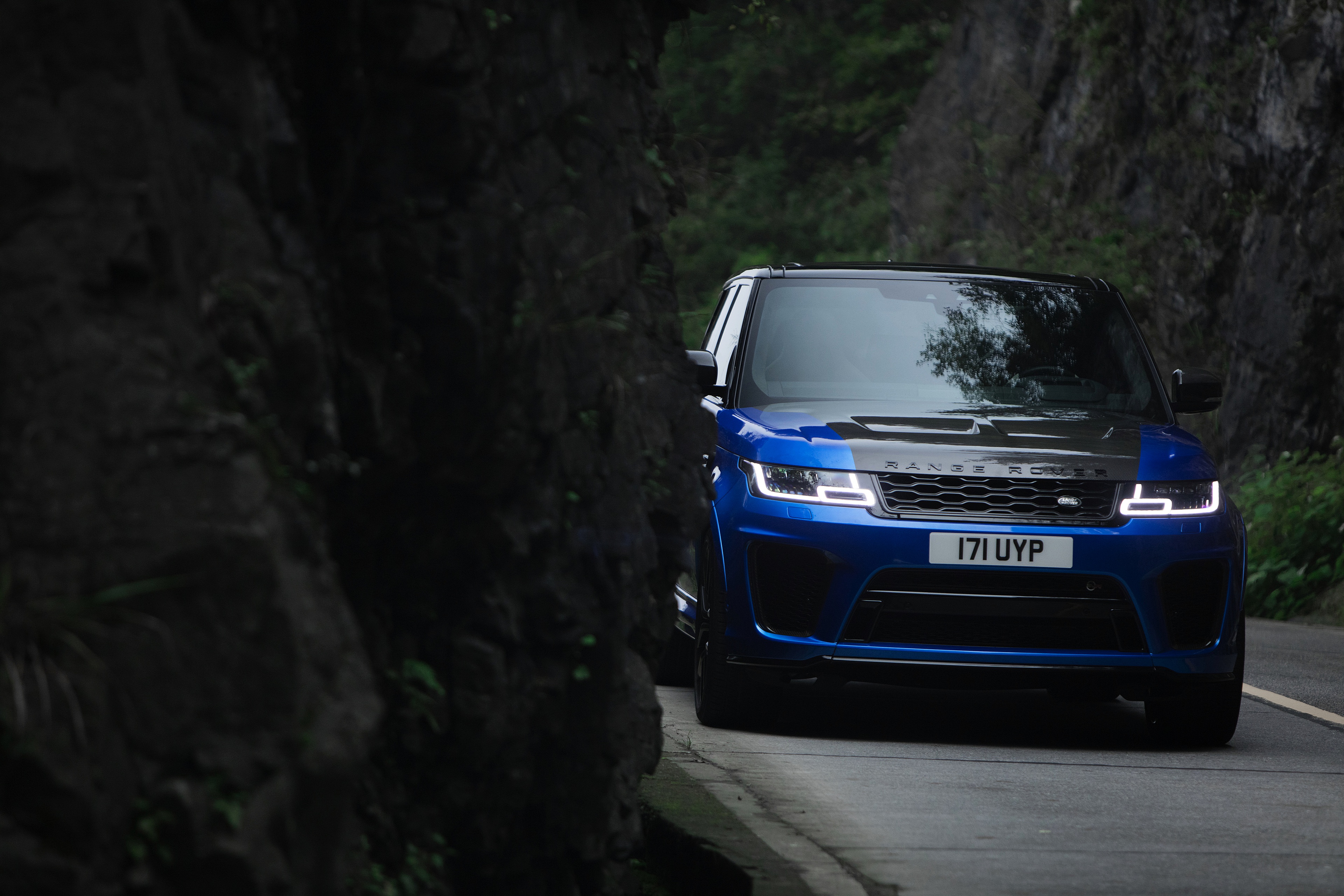 Wallpaper rocks, Land Rover, Range Rover, Range Rover Sport, 2018, black and blue, SVR, V8 for mobile and desktop, section land rover, resolution 3840x2560
