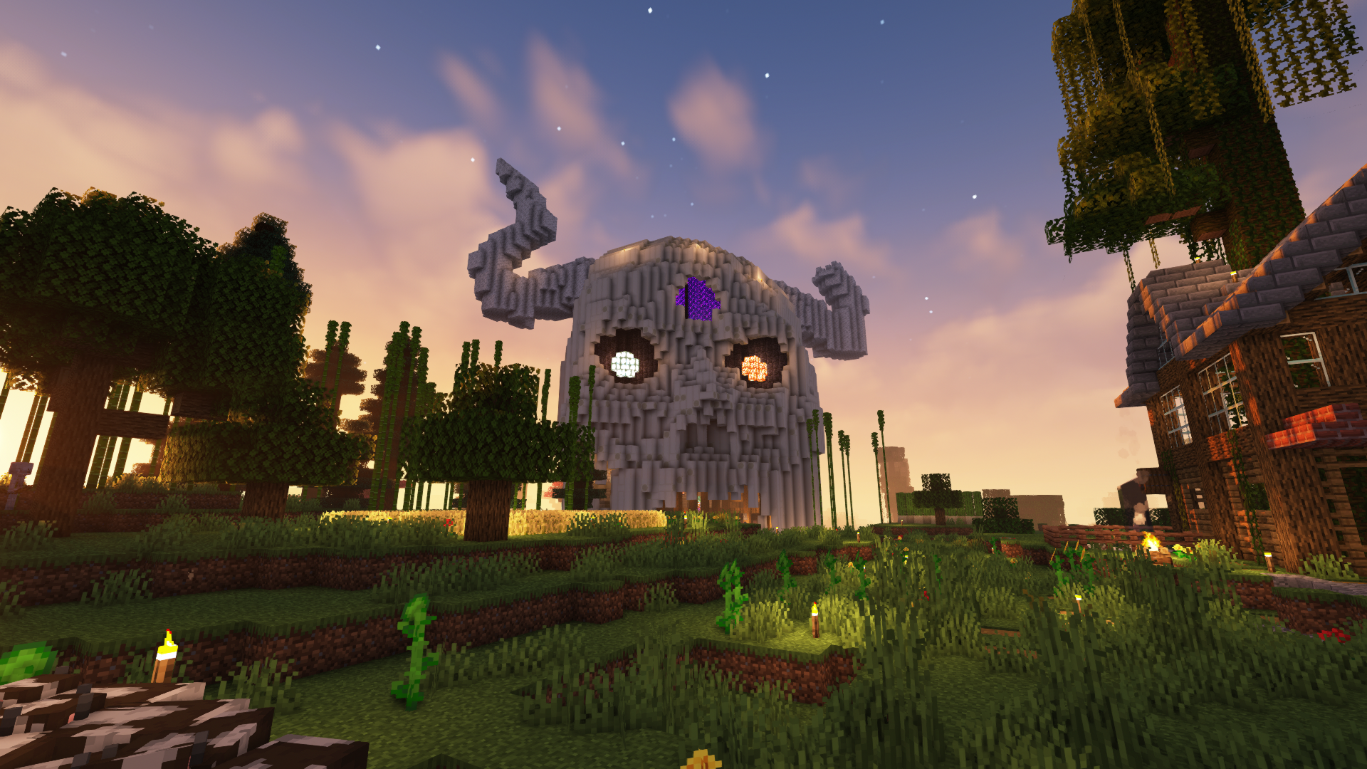 The entrance to my skele spawner that I also turned into my base on my friend's survival server. Modeled after the giant demon skull from Black Clover