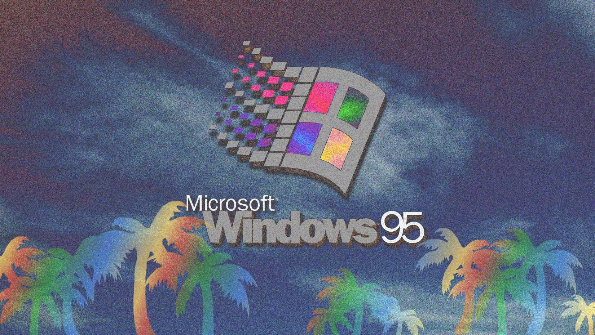 Windows 95 Vaporwave Aesthetic HD Wallpaper: Retro Tech Meets Digital Dreamscape