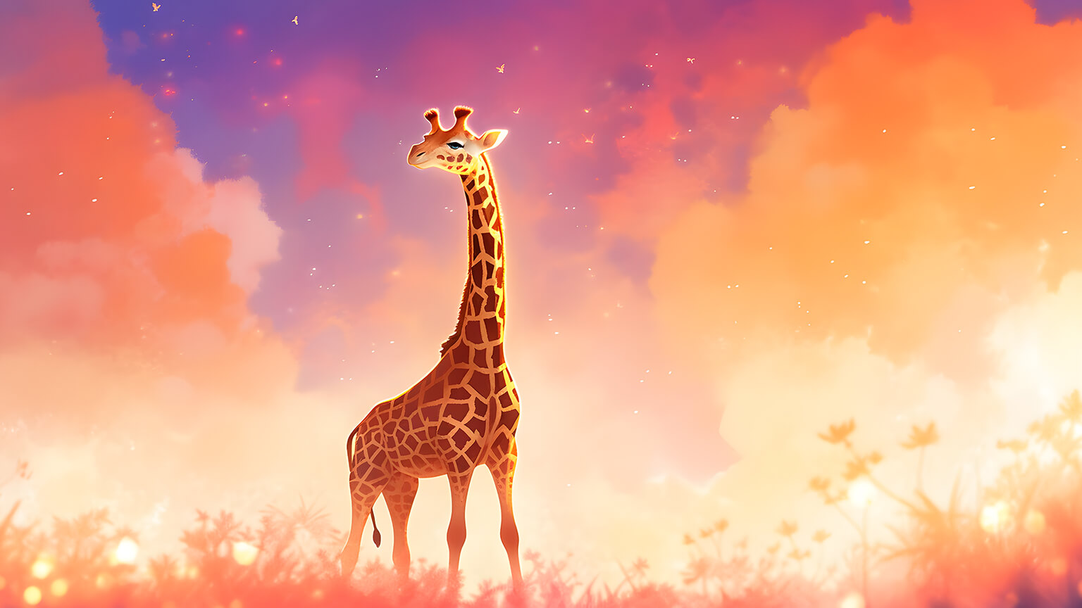 Giraffe Purple & Orange Art Desktop Wallpaper
