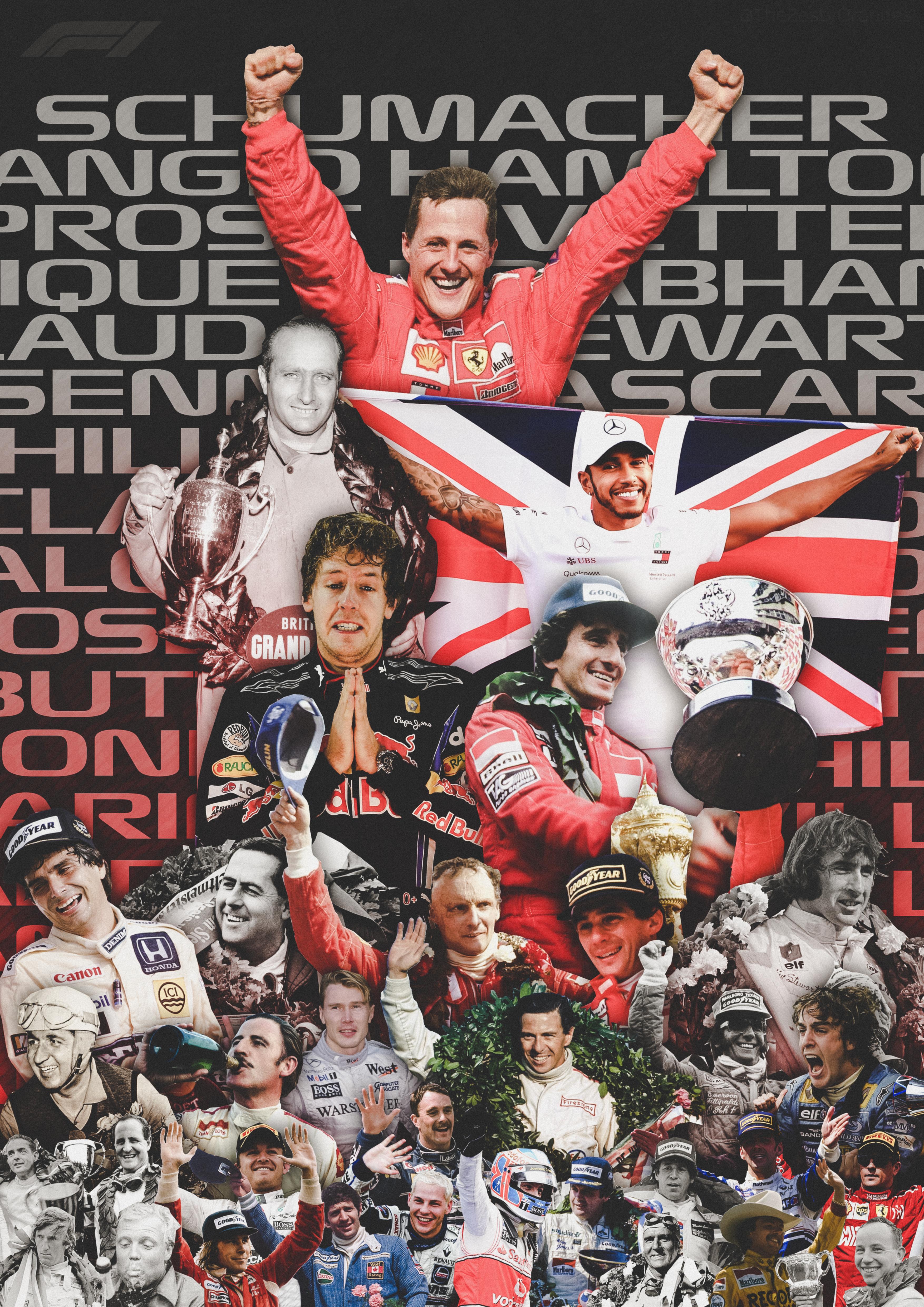 Some people requested it so here it is: F1 Poster featuring every single World Champion