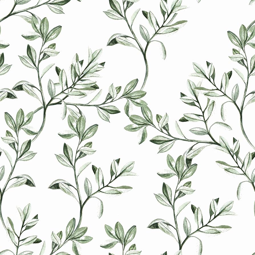 Wallercity Green White Leaves Wallpaper Peel And Stick Floral Wallpaper For Cabinet Boho Green Leaf Contact Paper Home Decor Removable Wall Paper 17.5 X 78.7 Wall Plants Wallpaper For Accent Walls