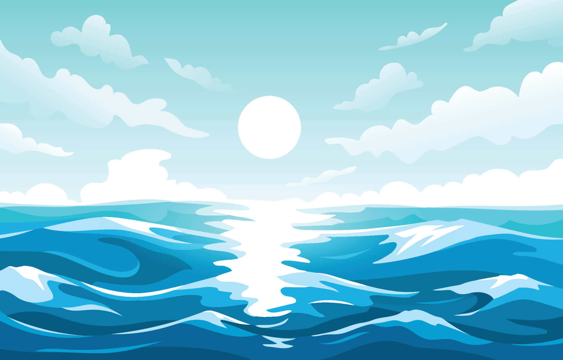 Download A Cartoon Illustration Of The Ocean With Clouds And Sun