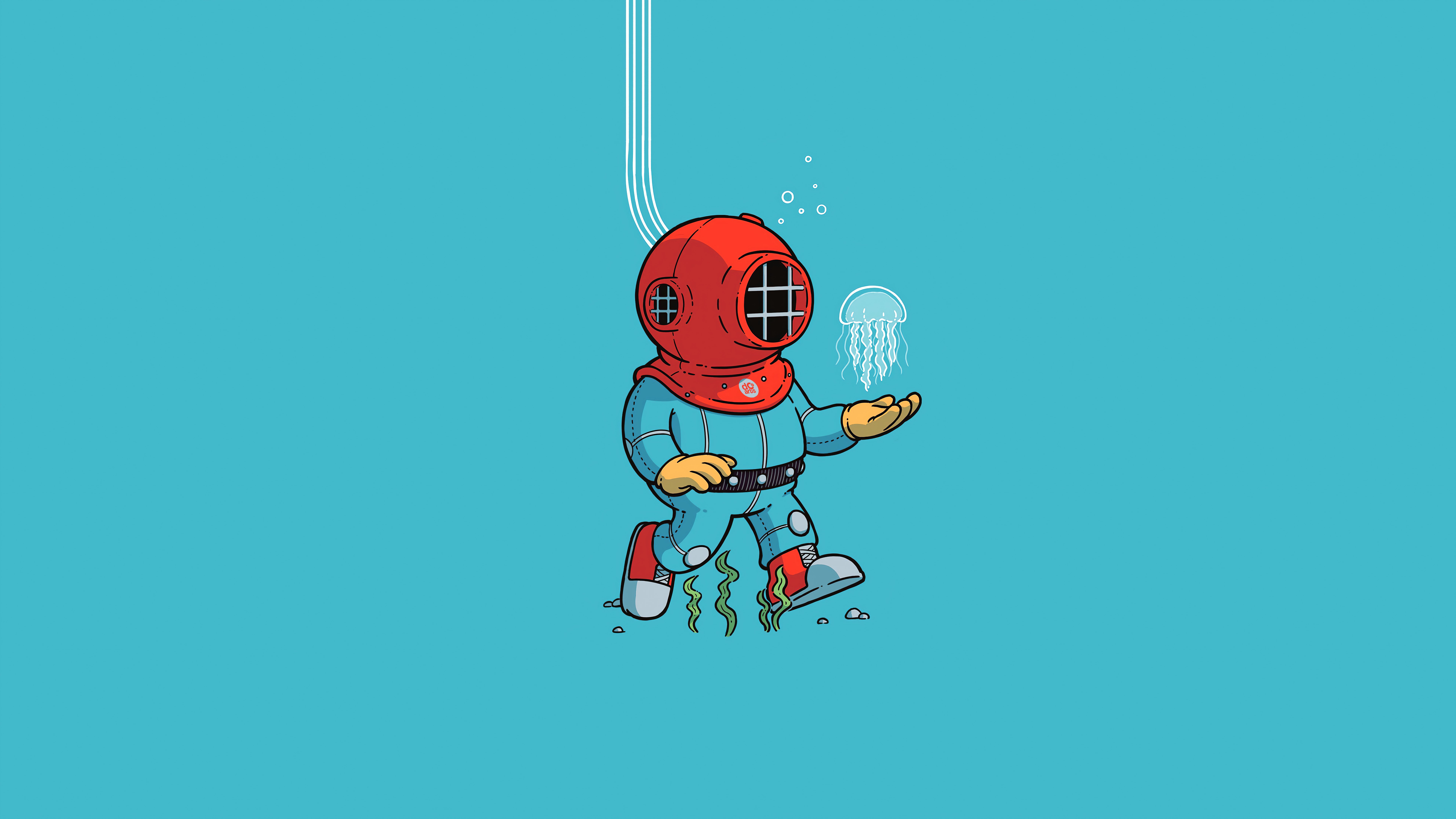 Diving suit Minimalist Illustration Wallpaper 8k for Desktop