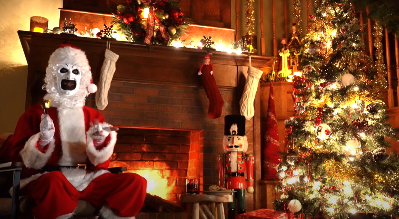 A Very Special Terrifier Christmas the Clown's Yule Log Comes to SCREAMBOX Christmas Eve!