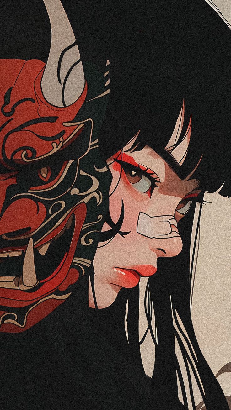 Wallpaper girl, mask, demon, samurai, art, AI 4K by zeniX sou br krl. Download wallpaper girl, mask, demon, samurai, art for free