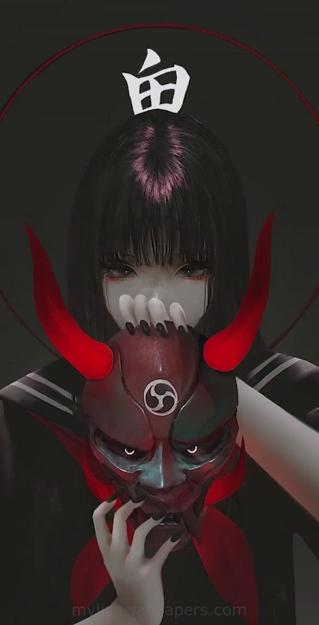 Red Oni mask girl wallpaper