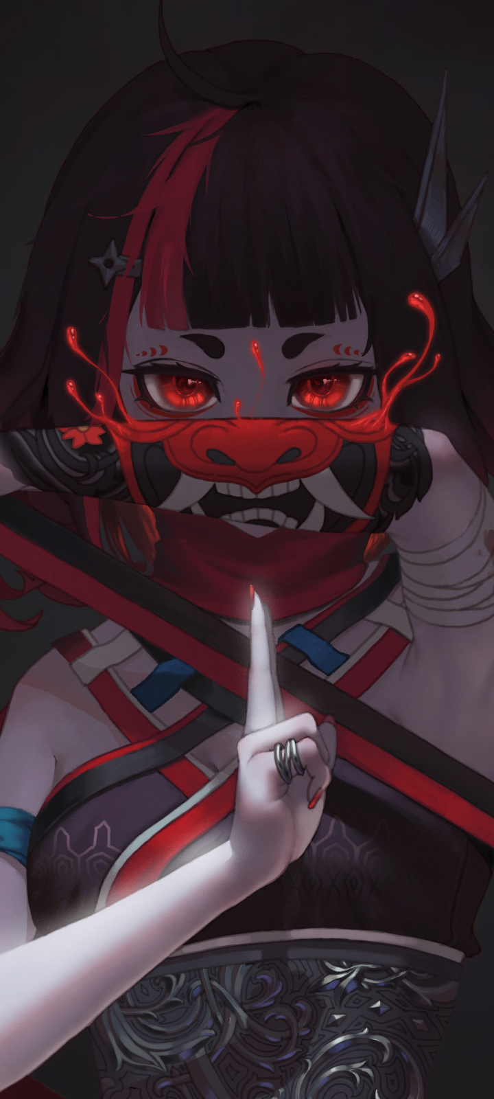 Phone wallpaper: Oni, Anime, Girl, Mask 1404662