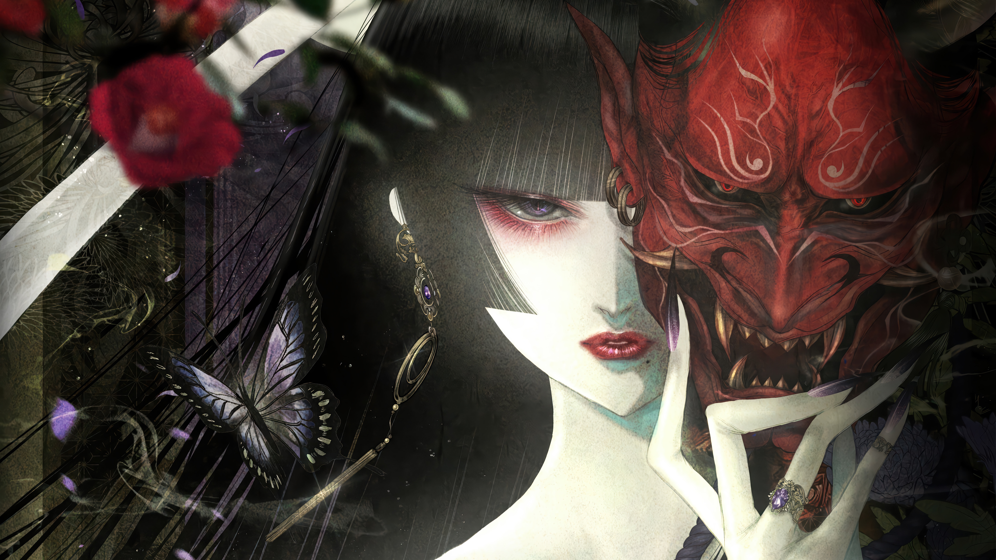 Anime Girl Oni Mask Wallpaper 4K HD PC g