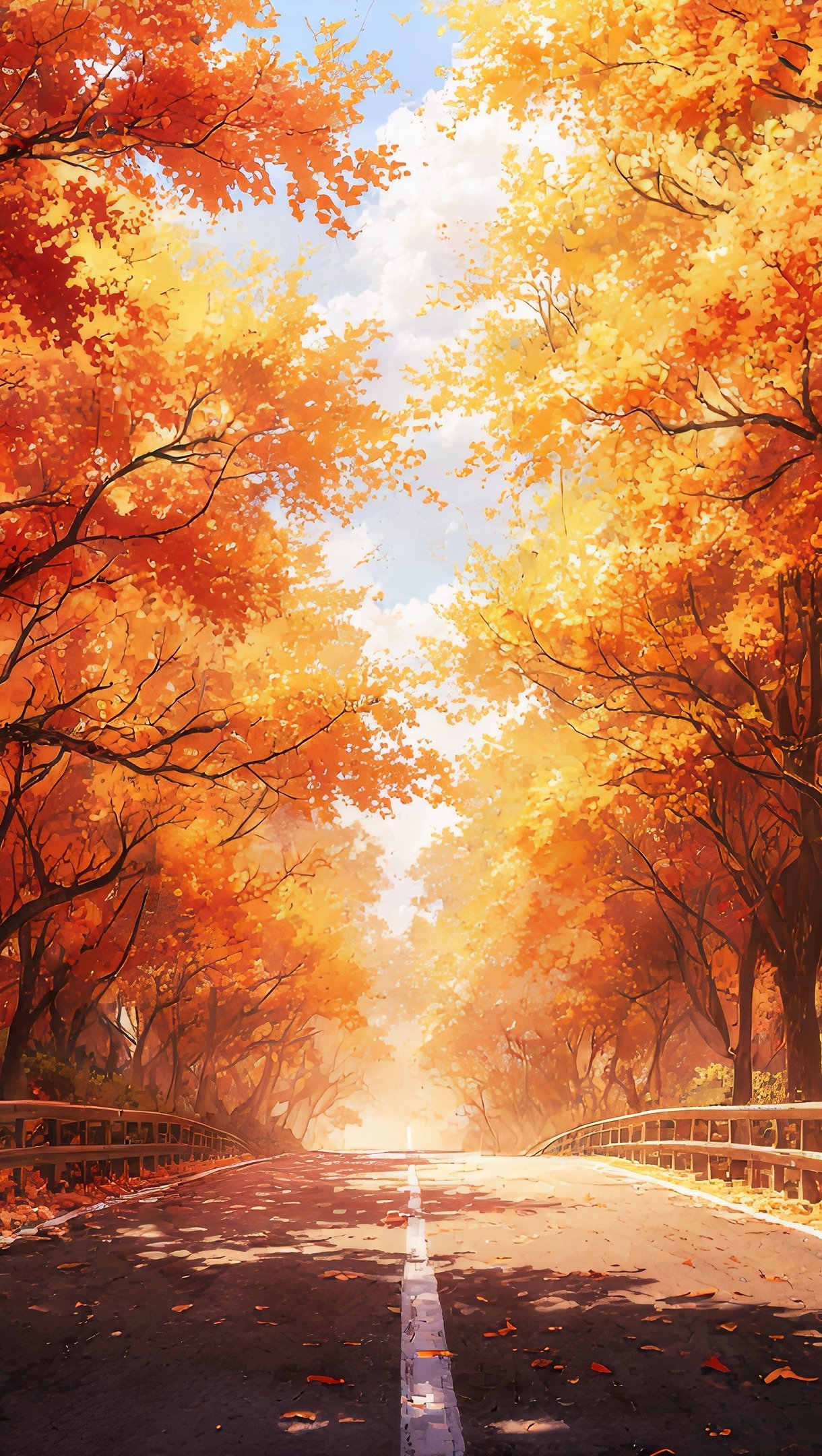 Anime Autumn Highway Wallpaper 4k for iPhone and Mobile Phone