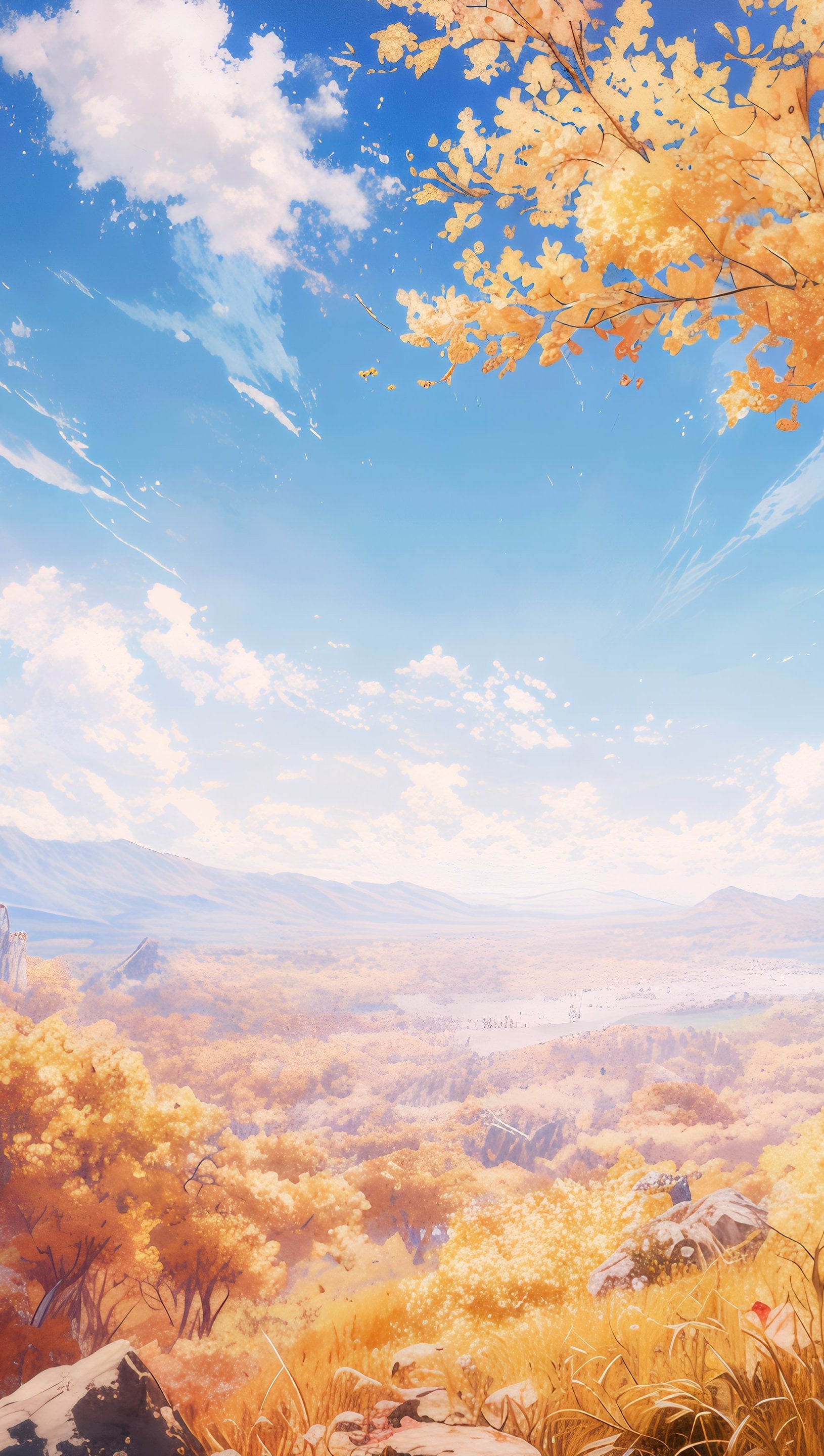 Beautiful anime landscape of nature in autumn Wallpaper 5k for iPhone and Mobile Phone