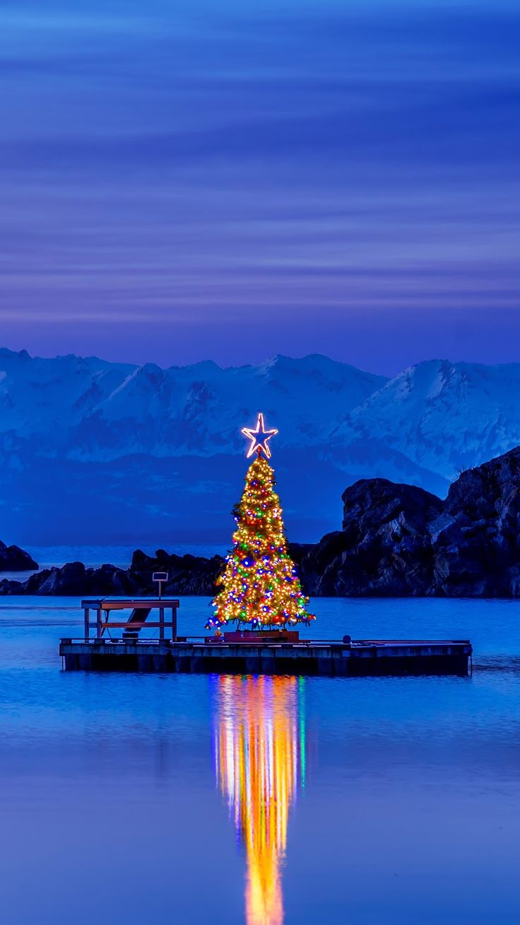 Alaska Amalga Harbor Christmas Tree 4K iPhone Wallpaper