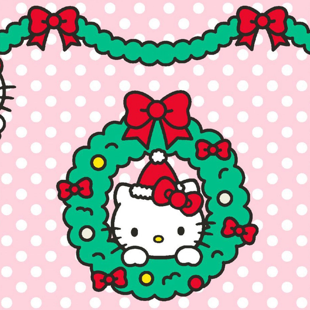 Christmas Hello Kitty Cotton Fabric By The Yard Hello Kitty Christmas Wreath Creative 79233 A62078