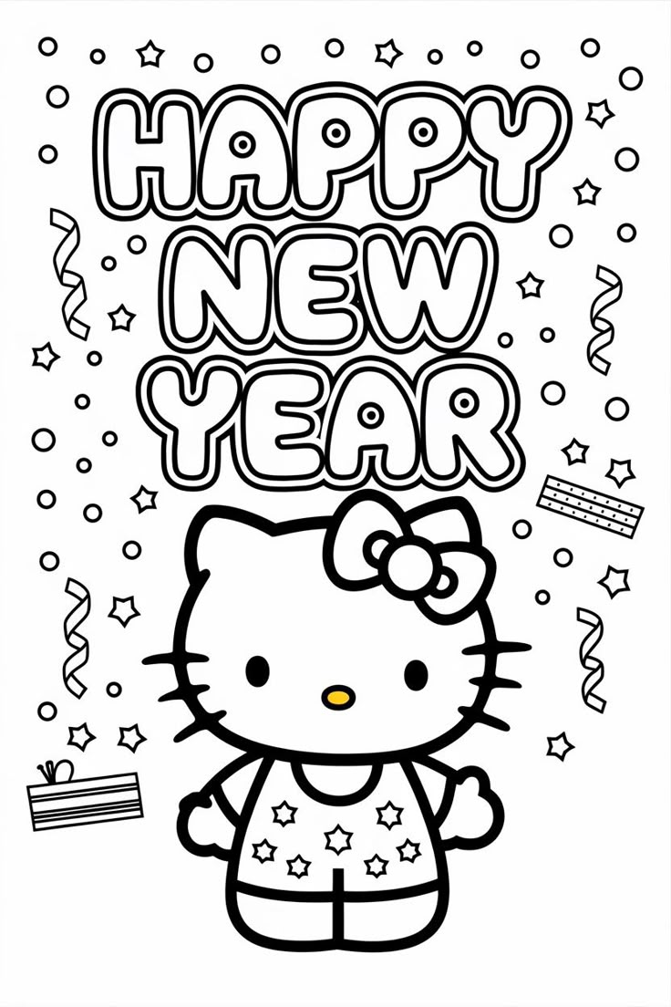 Hello Kitty New Year Coloring Page