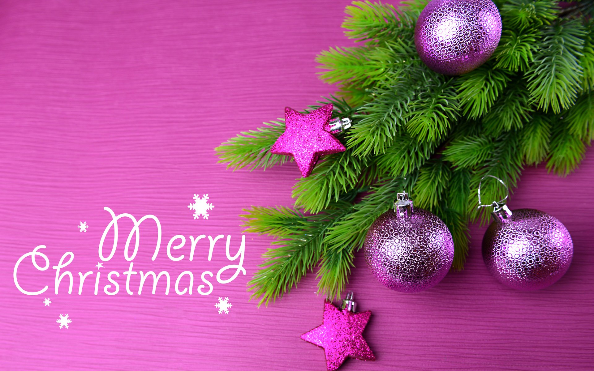Merry Christmas Purple Elegance: Festive Ornaments HD Holiday Wallpaper