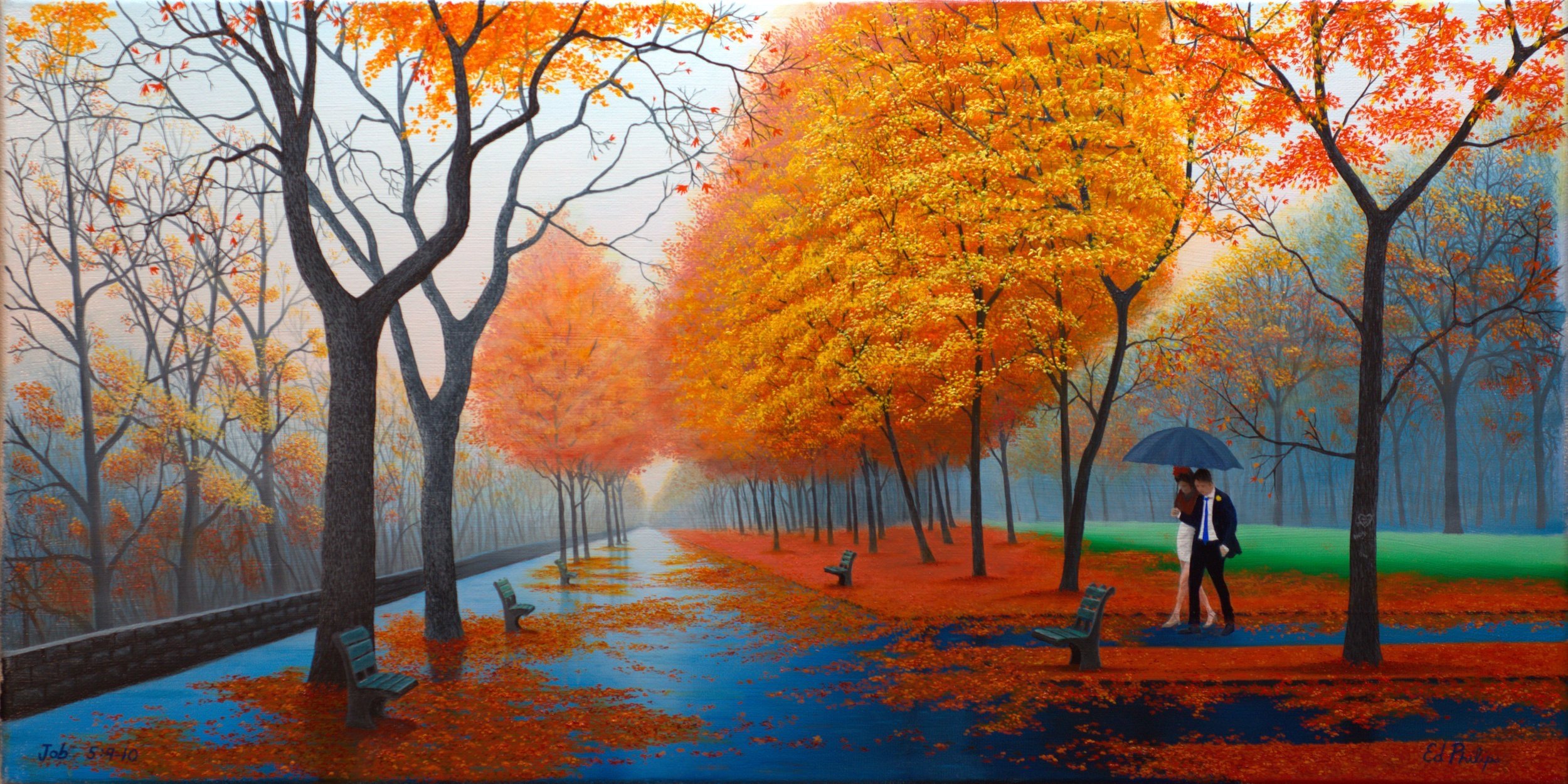 Autumn Park Reflections Original Painting