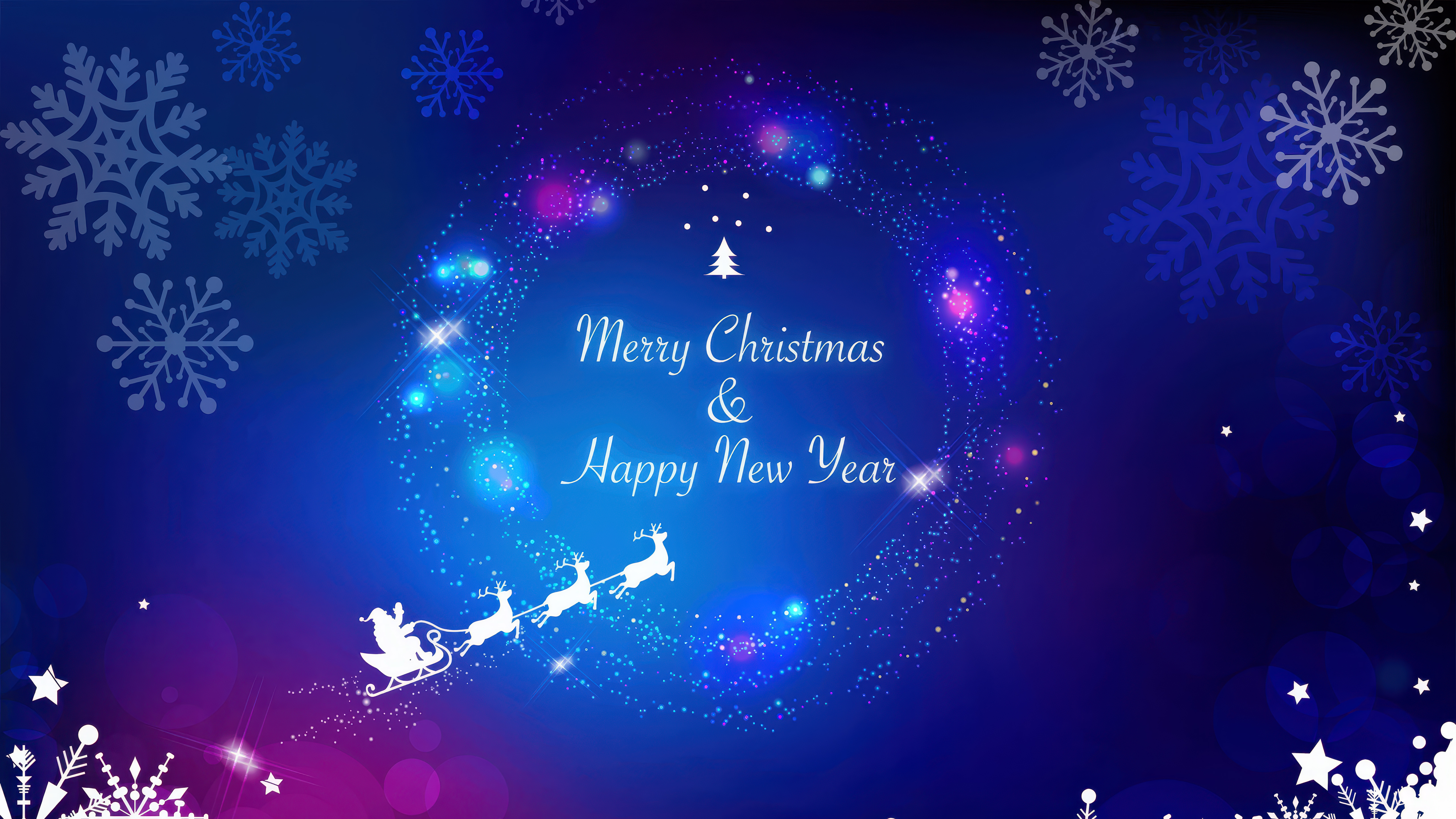 Merry Christmas Wallpaper 4K, Sparkling, Happy New Year