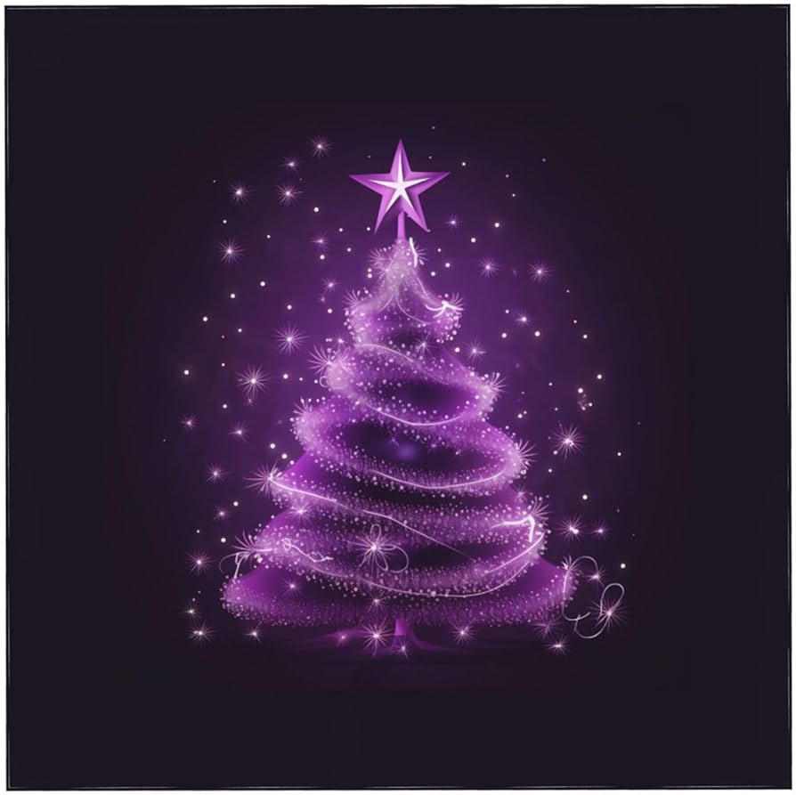 Fiephvsa Purple Merry Christmas Tree Square Tablecloth 60X60, Kitchen Tablecloths Shine Stars Winter Snow Table Cover Dining Room Decorative for Holiday Party Banquets, Home & Kitchen