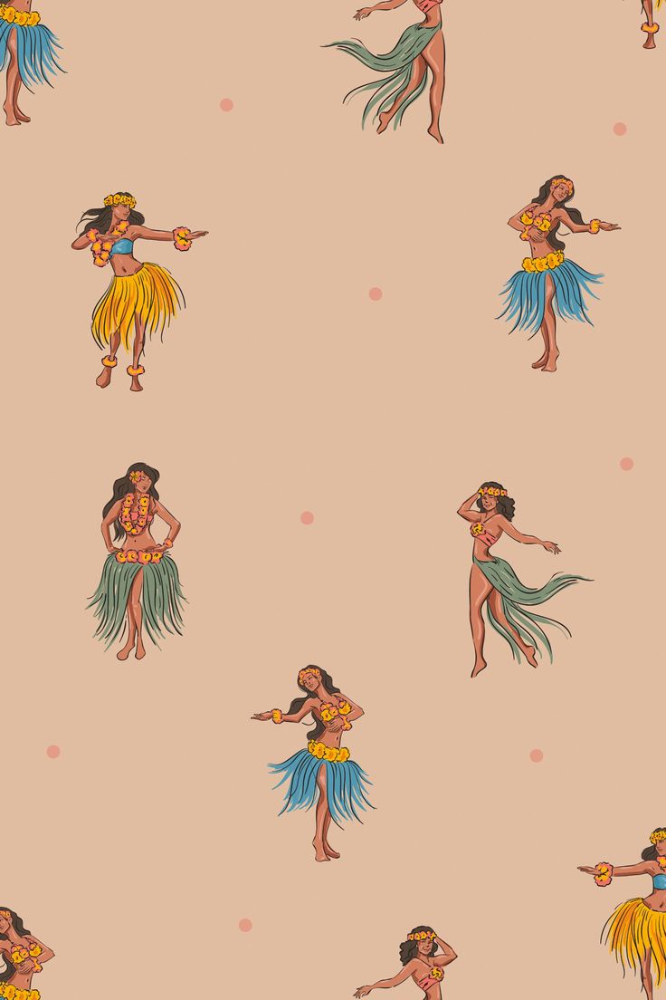 Hawaiian Dancers Retro Wallpaper Peel & Stick Wallpaper Removable Self Adhesive and Traditional Wallpaper 3470