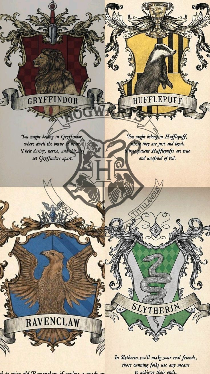 A Harry Potter wallpaper with all the 4 Hogwarts houses