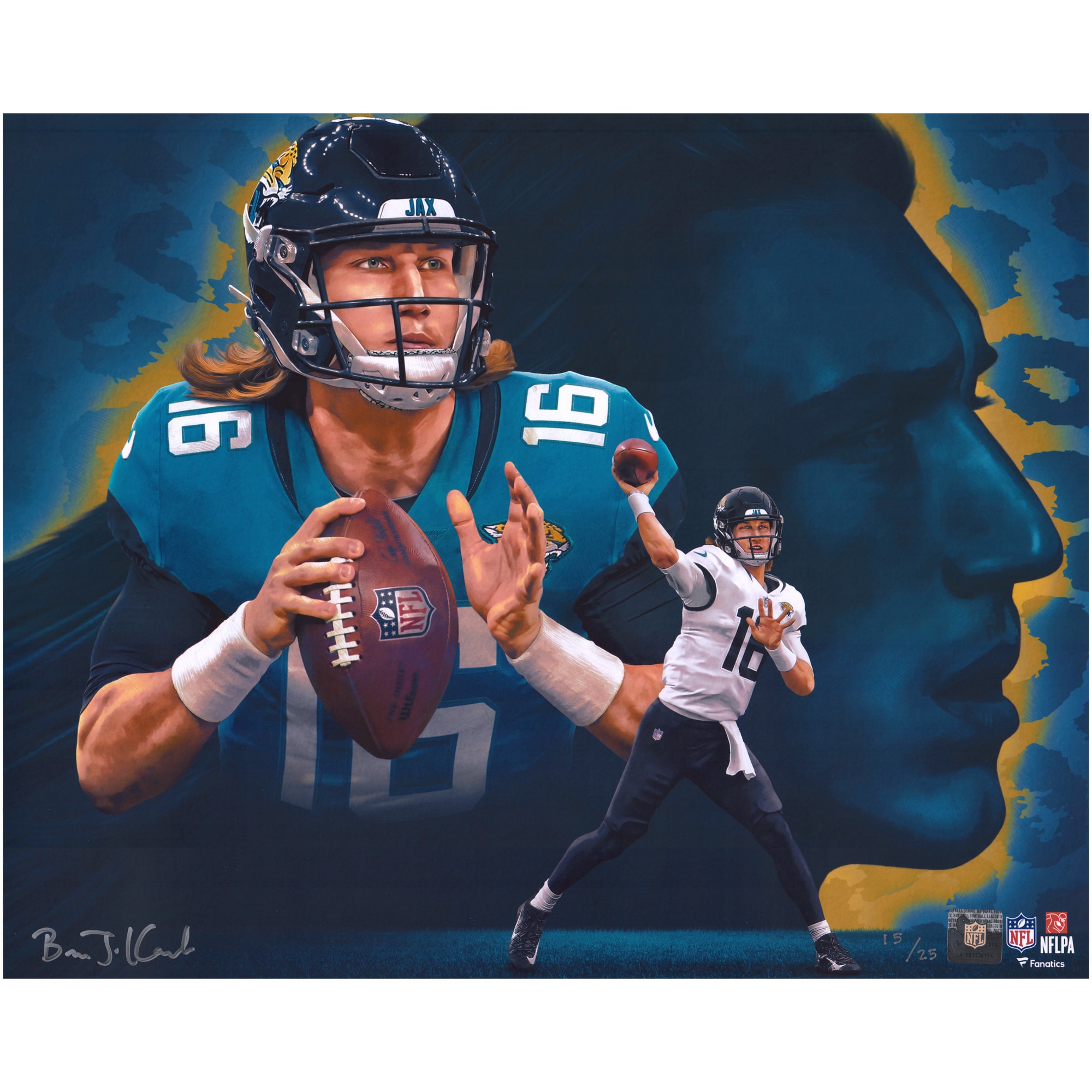 Trevor Lawrence Jacksonville Jaguars 16'' x 20'' Photo Print and Signed by Artist Brian Konnick Edition of 25
