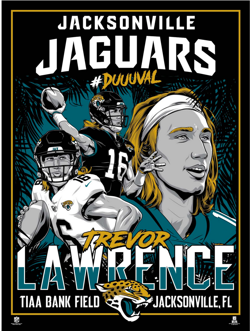 Jacksonville Jaguars Trevor Lawrence 18x24 Foil Serigraph