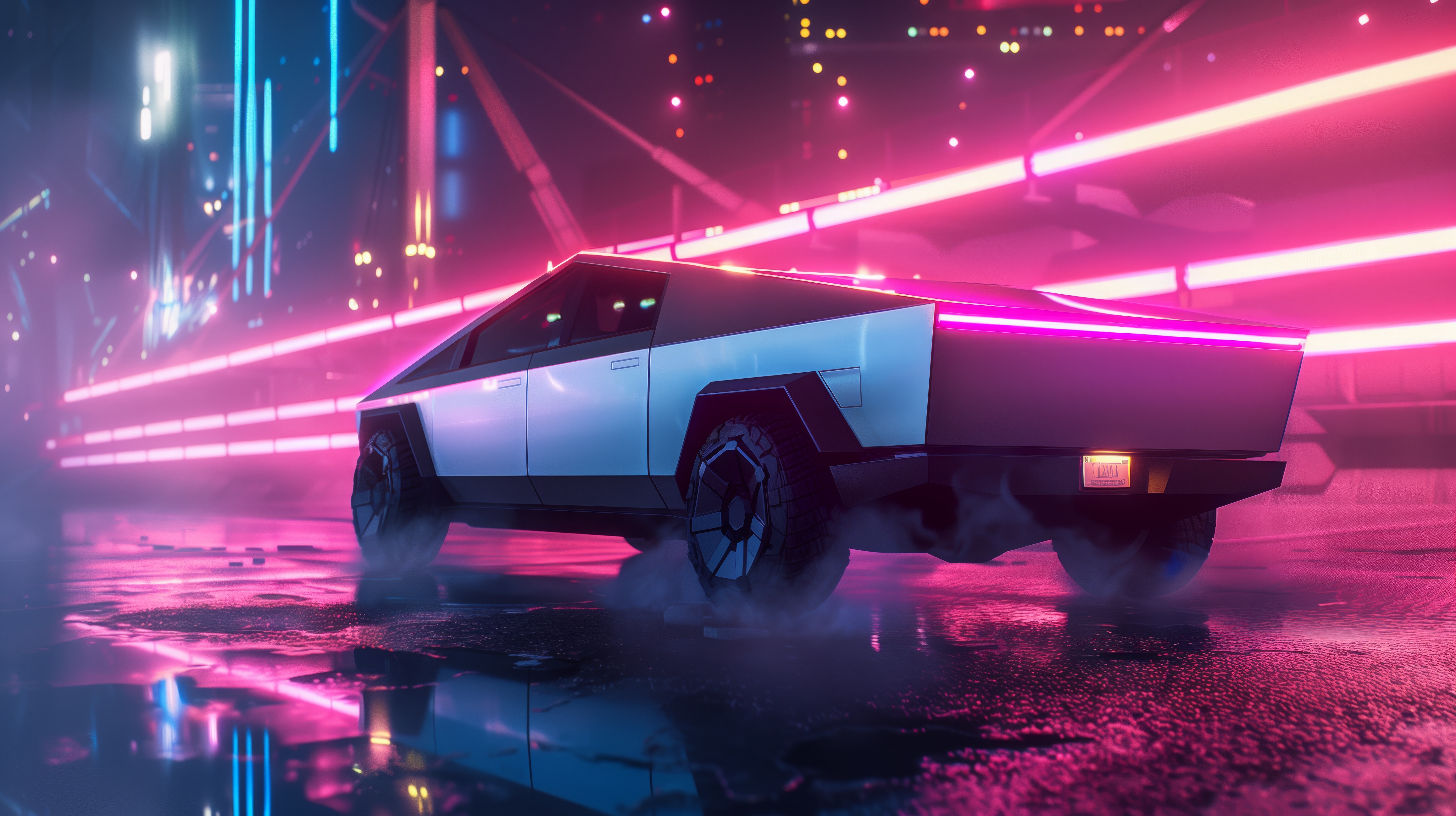 Cybertruck Neon Gleam Ultra HD Wallpaper