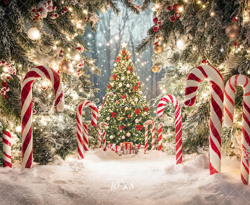 Lightning Deal Kate Christmas Tree Candy Cane Forest Backdrop Designed by Emetselch, Fleece (Printed) / 10x8ft