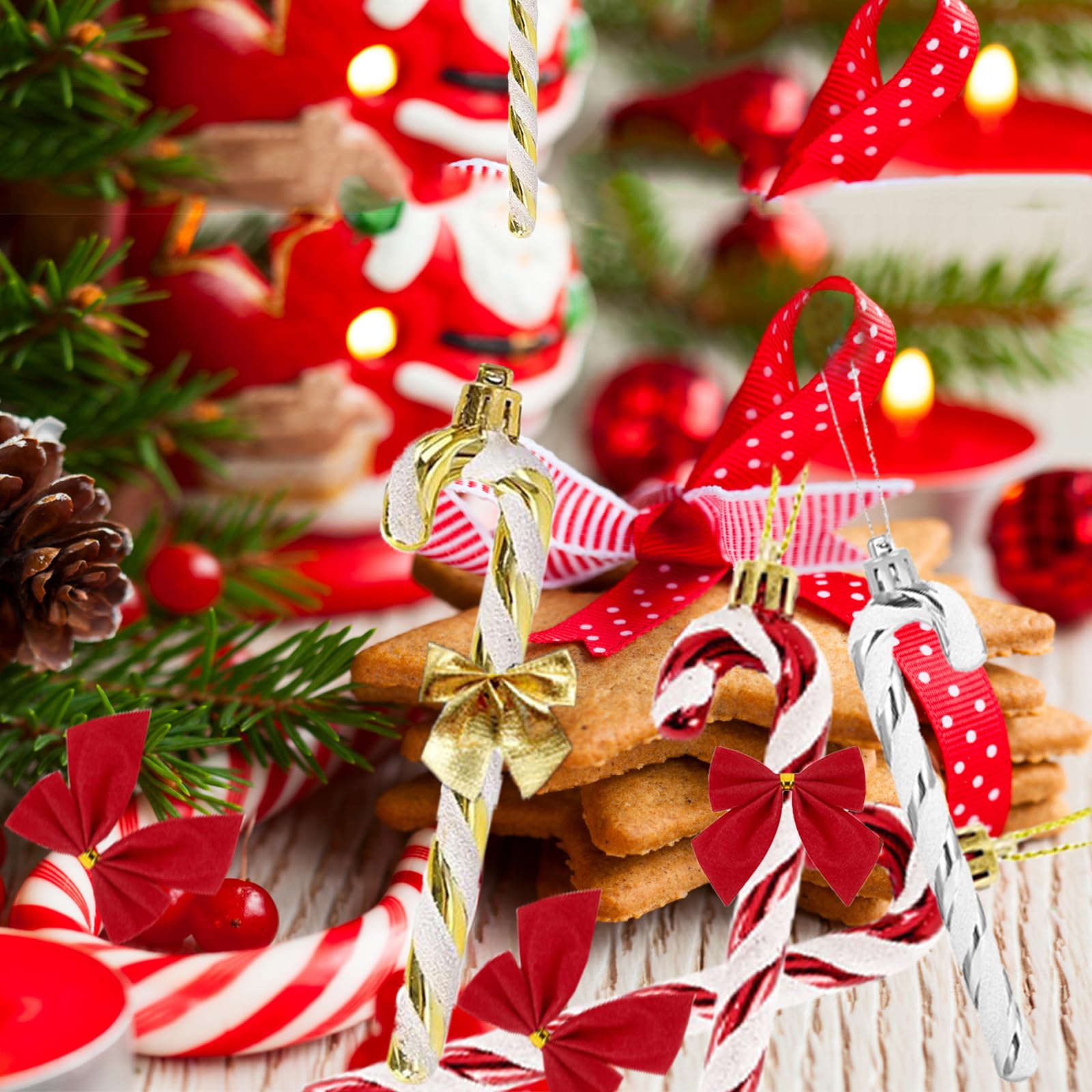 Piece Christmas Tree Sugar Cane Plus Ribbon Bows Set Cane Decoration Christmas Candy Cane for Christmas Party, Amazon.com.be: Home & Kitchen