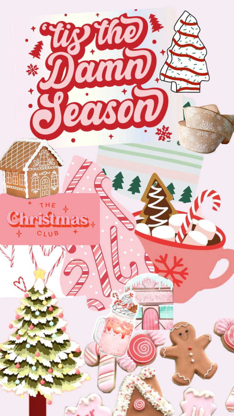 Candy Cane Gingerbread Christmas Pink Wallpaper for iPhone
