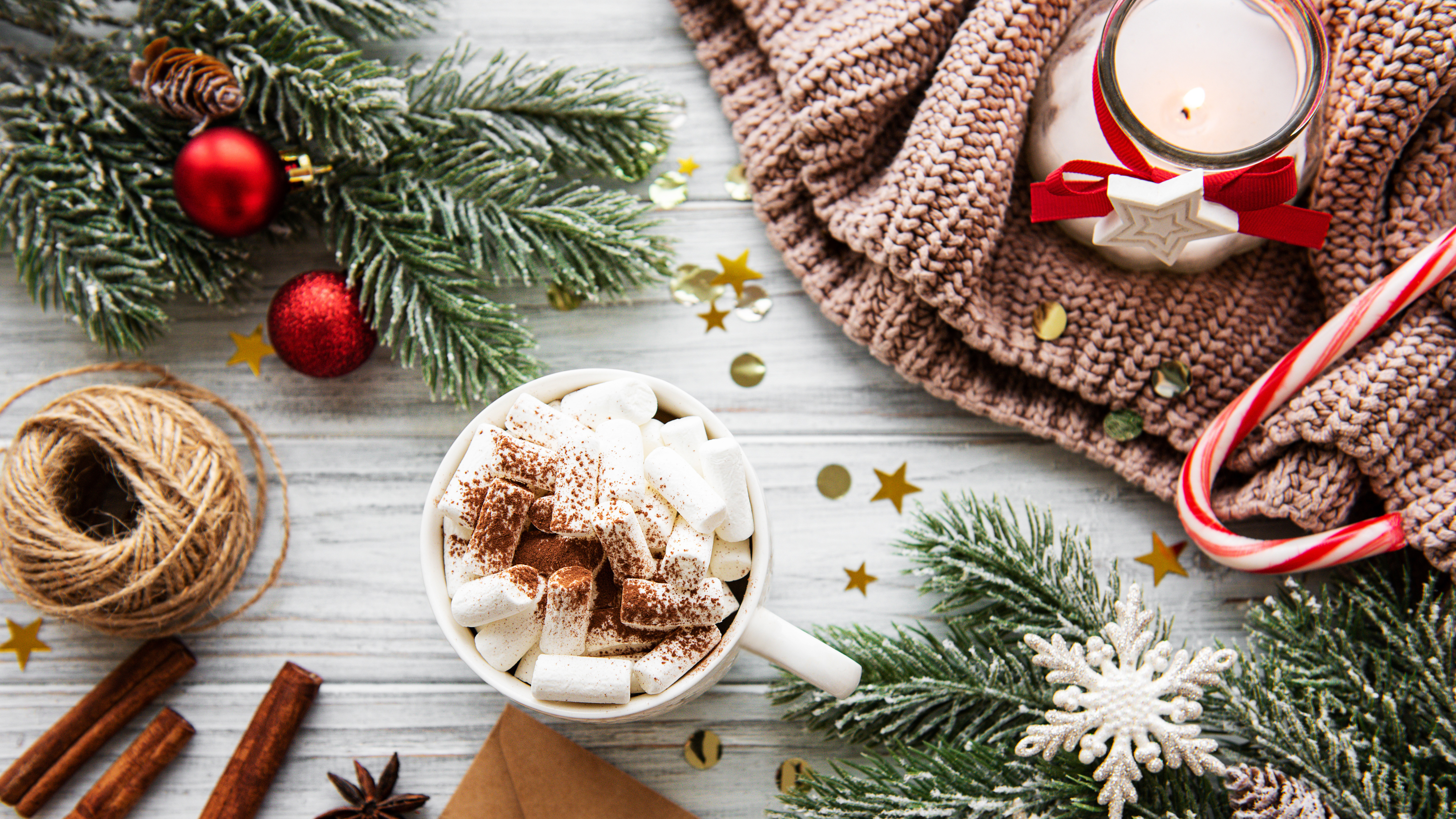 Candy Cane And Christmas Ornaments 4K 5K HD Candy Cane Wallpaper