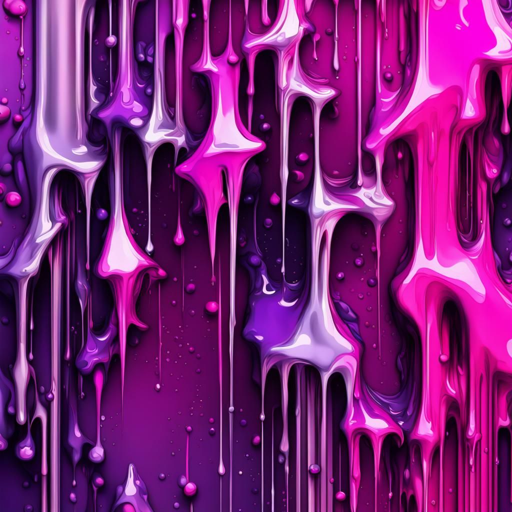 Drippy Abstract Wallpaper in Pink, Purple and Silv
