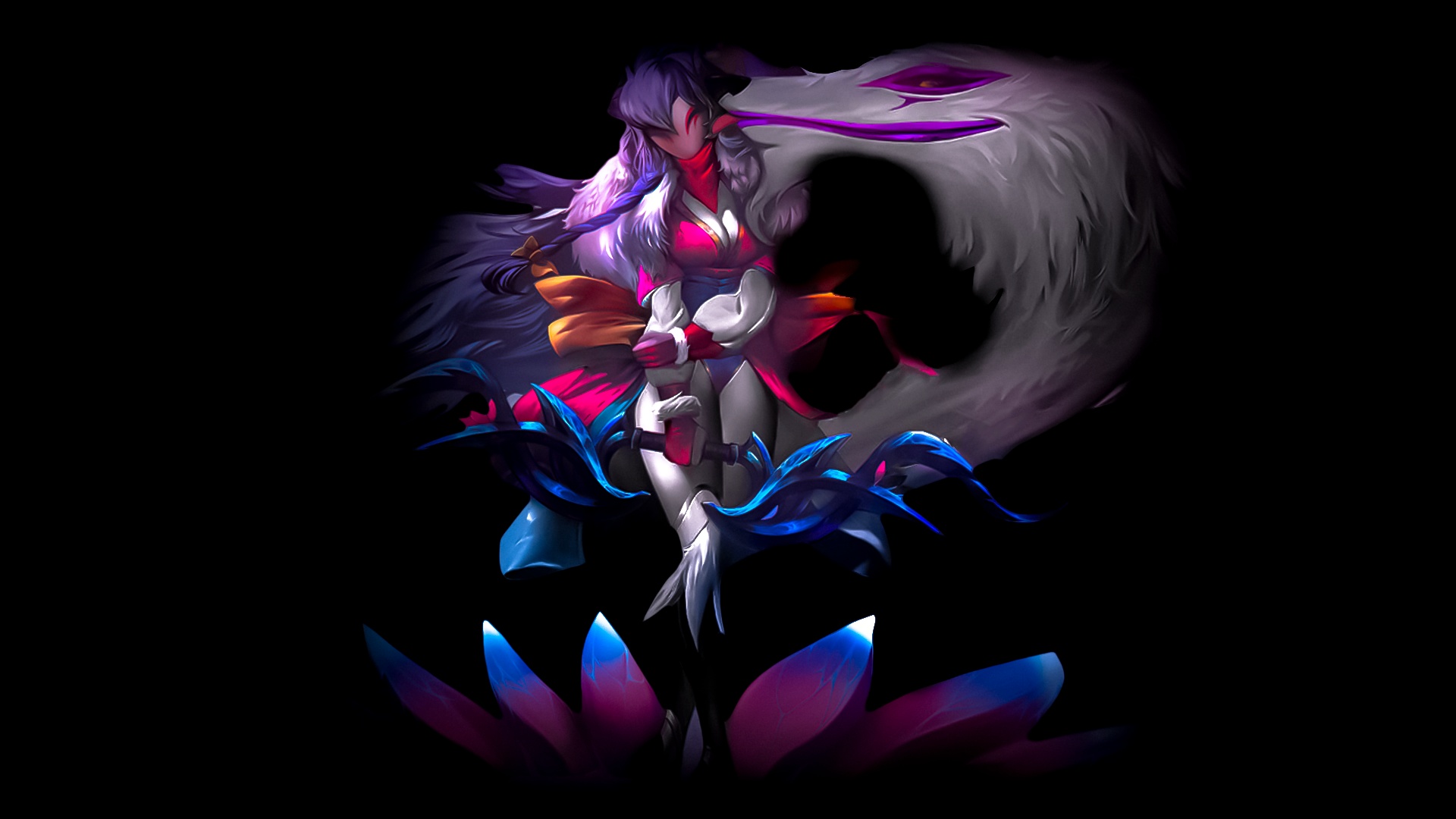 Wallpaper League of Legends, dark background, Kindred League of Legends, League of Legends Wild Rift for mobile and desktop, section игры, resolution 1920x1080