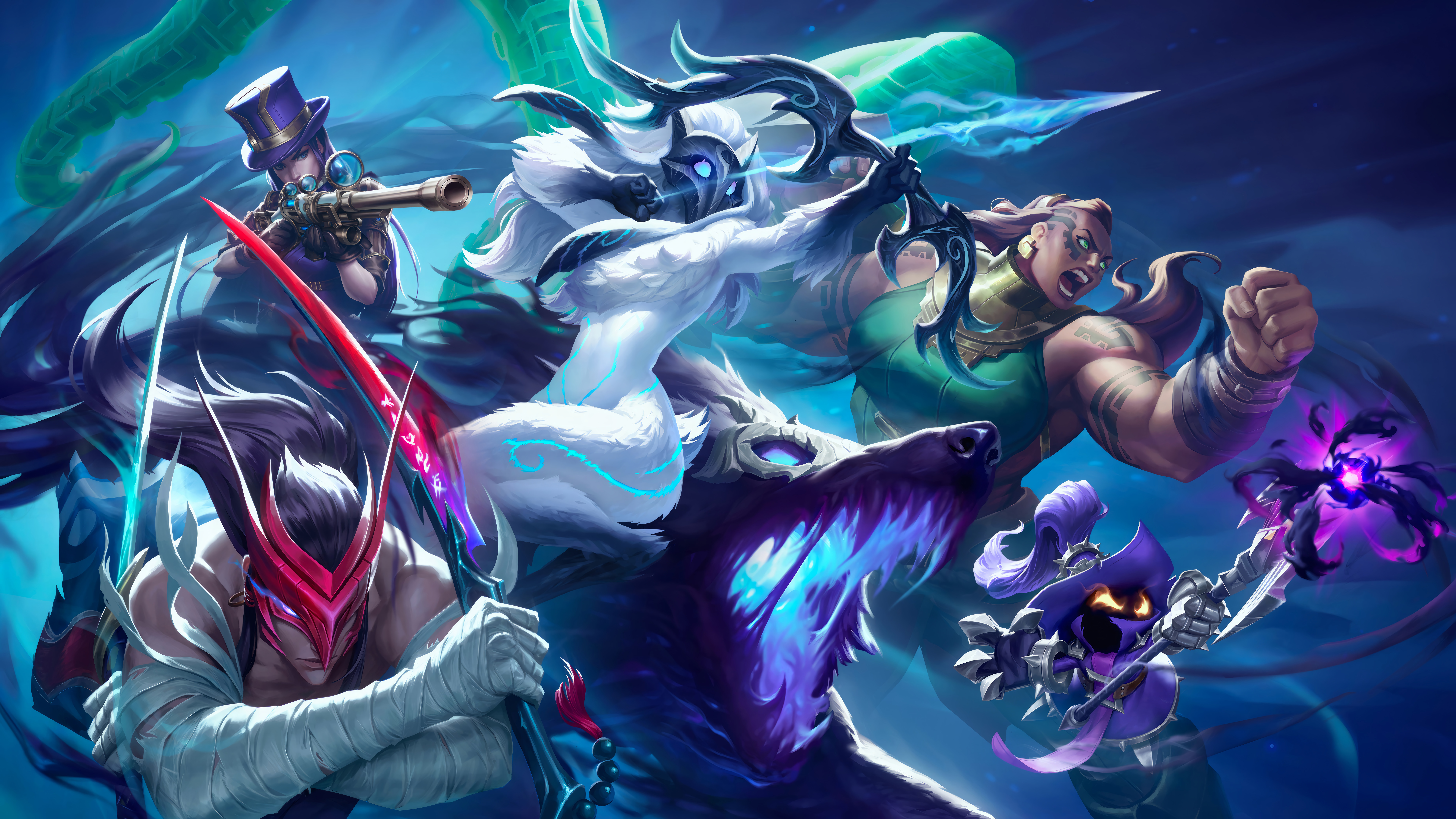 Epic League of Legends Wallpaper: Yone, Kindred, and Illaoi HD Background