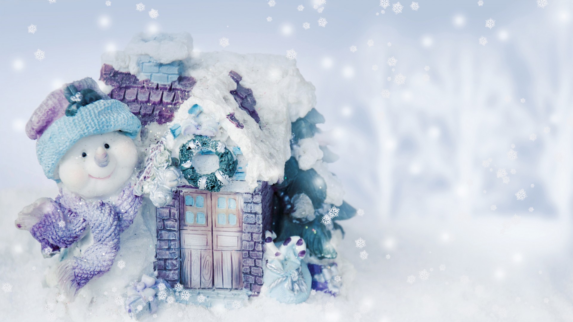 Christmas Cold Decoration House Snow Snowflake Snowman White Winter 4K 5K HD Snowflake Wallpaper