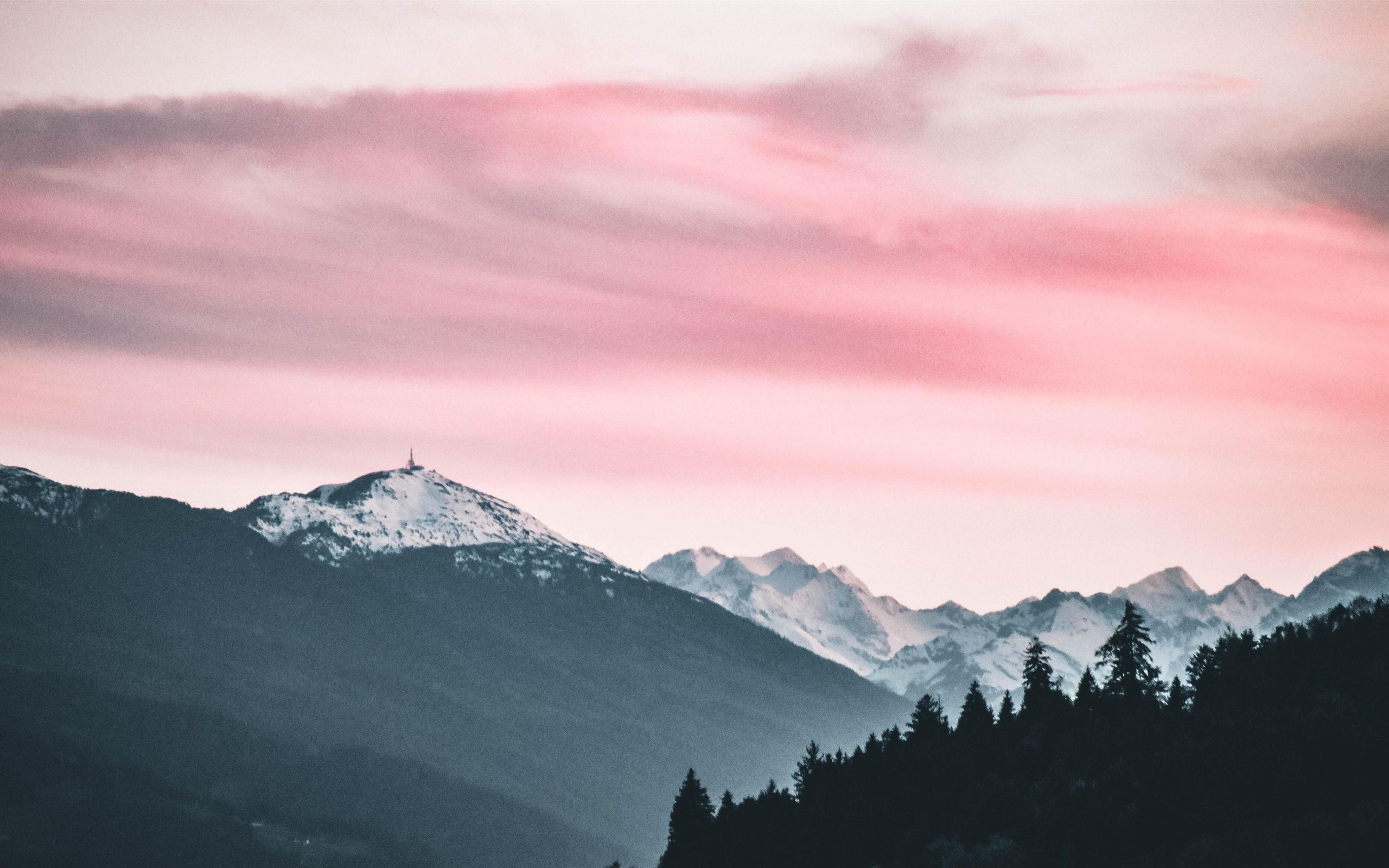 snow capped mountains under the cloudy skies 5k MacBook Air Wallpaper Download