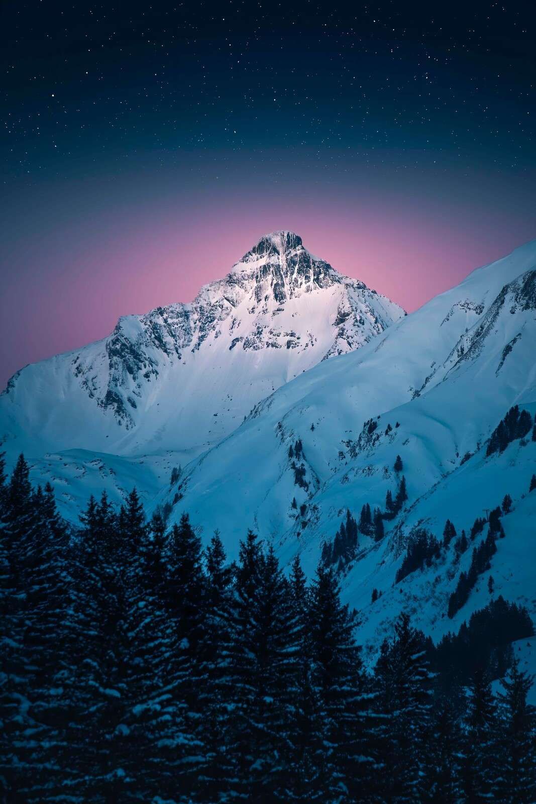 Wallpaper Mural mountain top in starry night