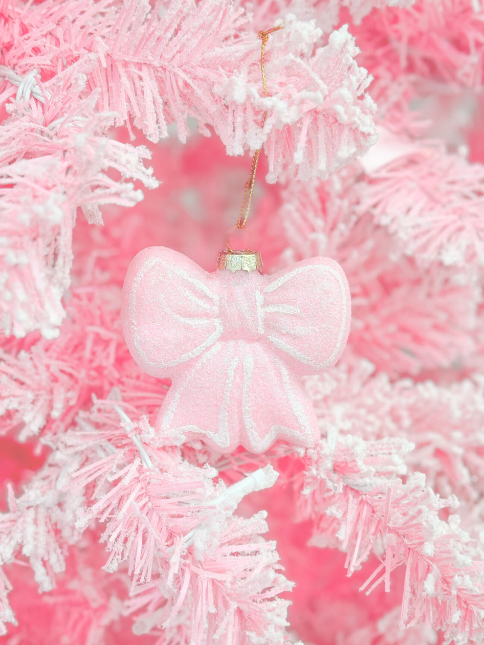 Bubble Glitter Pink Bow Ornament