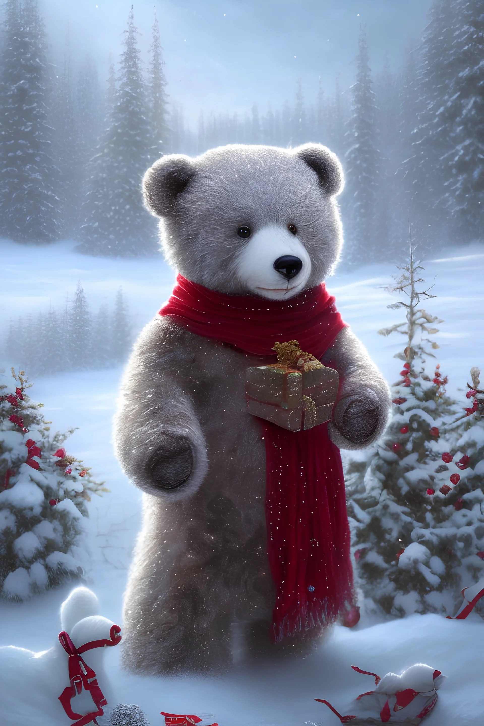 a cute Christmas teddy bear with a hi