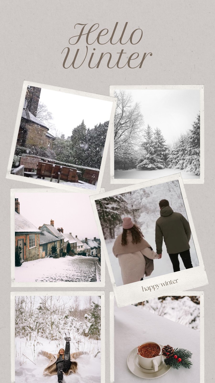 Beige Vintage Polaroid Hello Winter Collage Instagram Reel