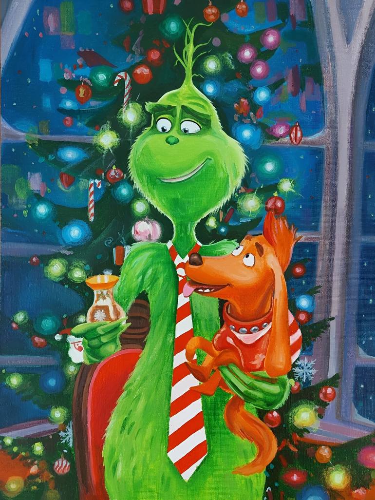 The Grinch, new year gift, winter, snow, Christmas tree Painting by Lidiia Mishchenko. Saatchi Art Greece