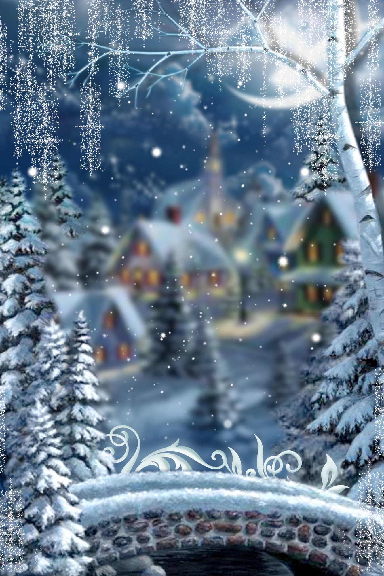 Winter forest frame for photo collage PSD