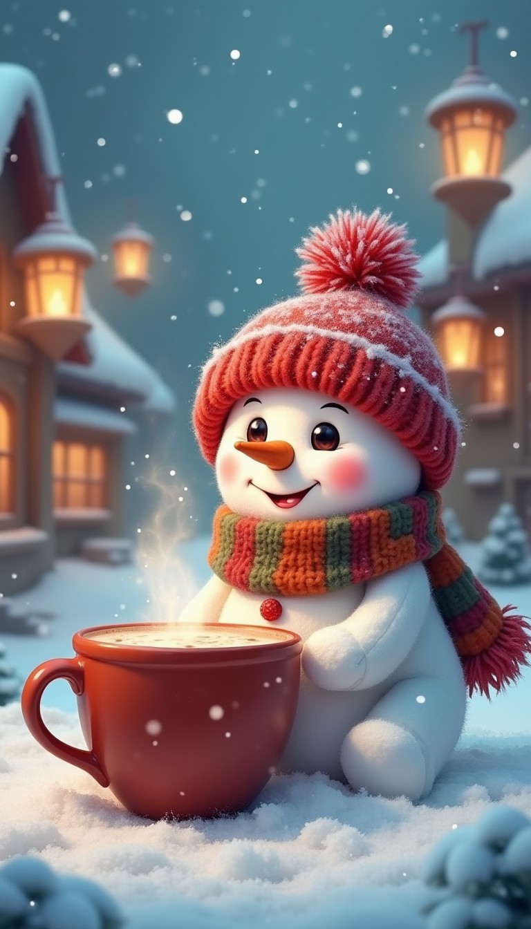 Cozy Snowman Scene with Hot Chocolate. Stable Diffusion Online