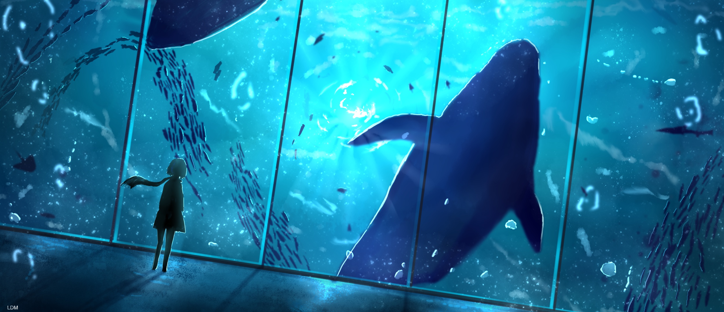 Wallpaper girl, kit, aquarium for mobile and desktop, section арт, resolution 2500x1080