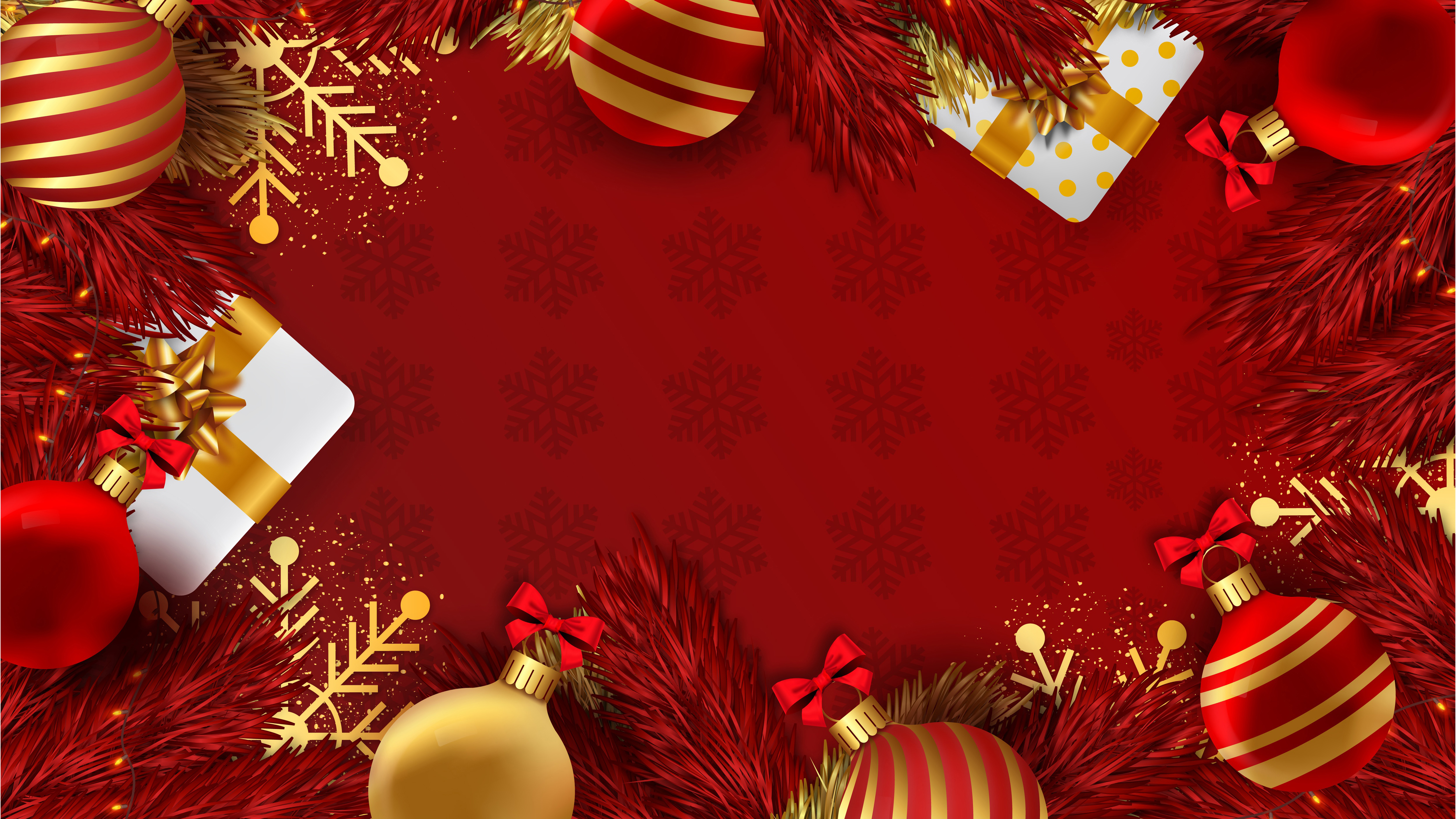 Golden Red Ball Christmas Decorations 4K 5K HD Christmas Wallpaper